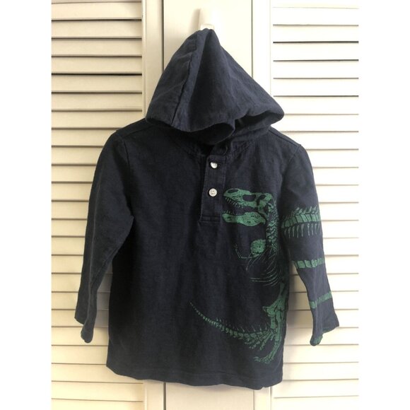 Gap Size 2 Dark Blue Hooded Long Sleeve Dinosaurs Tee - Picture 1 of 6